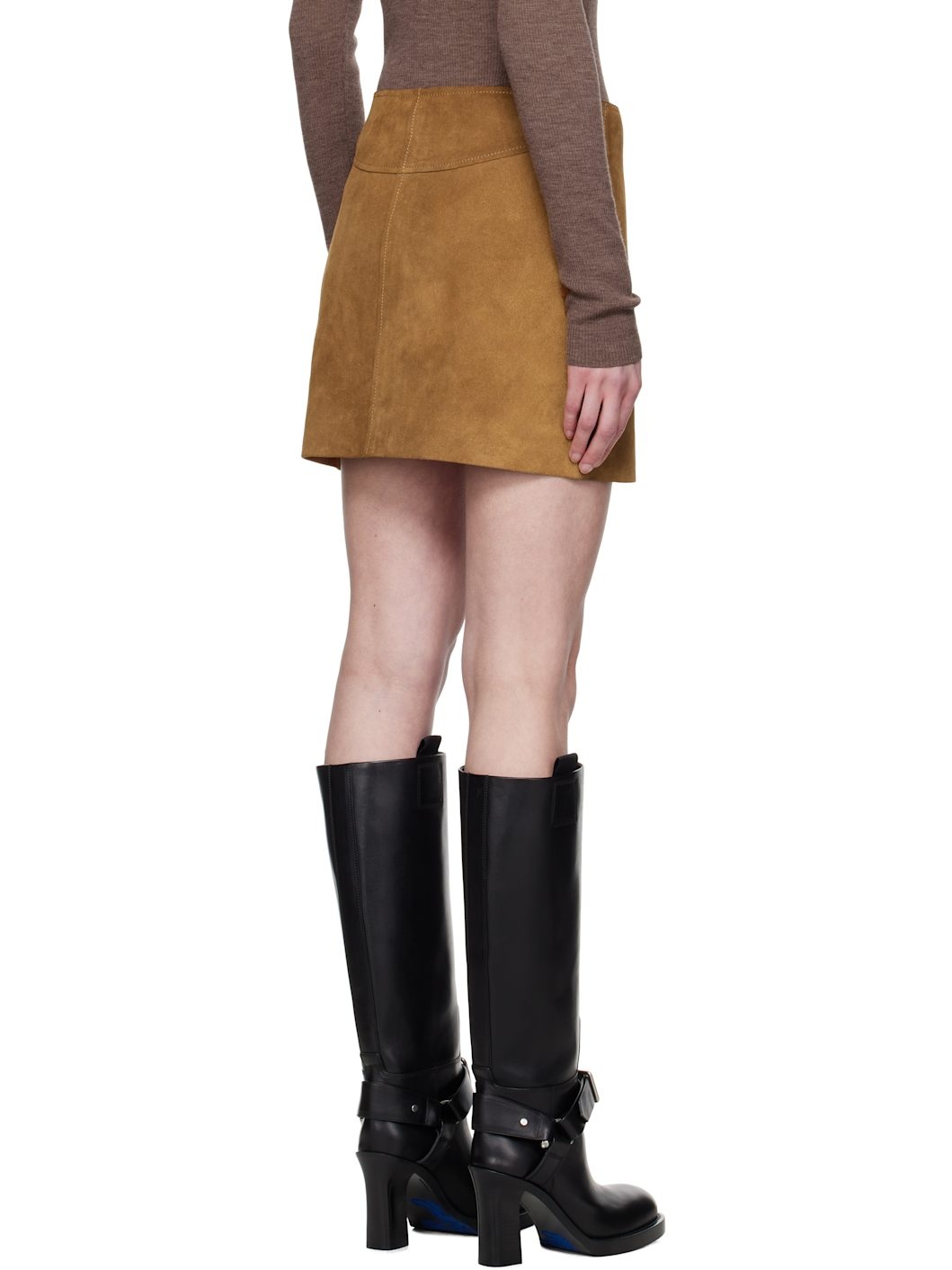 Tan Cia Suede Leather Miniskirt - 3