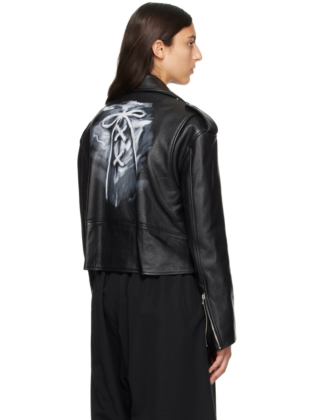 Black Printed Leather Jacket - 3