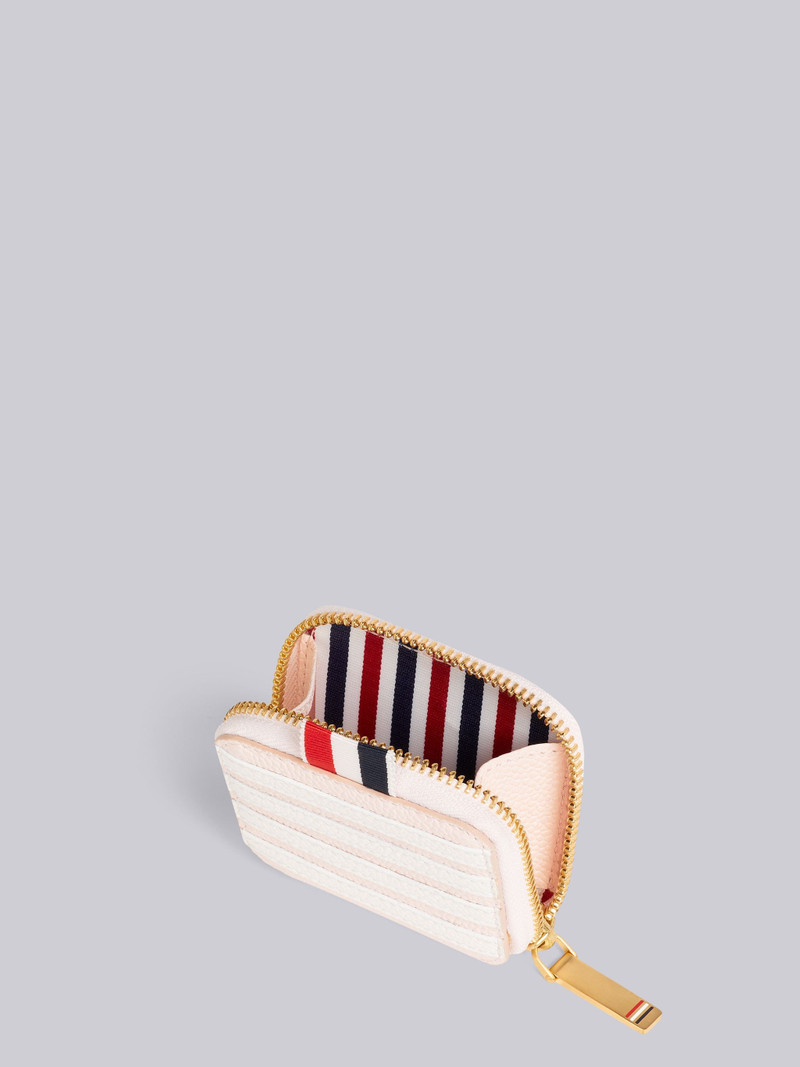 Light Pink Pebble Grain Leather 4-Bar Applique Zippered Coin Purse With Strap 3