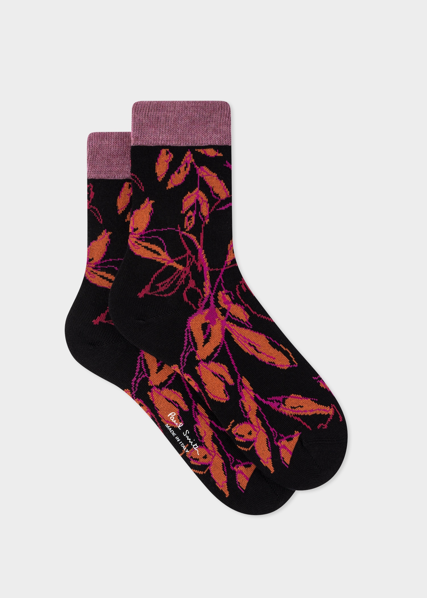 Women's Black Cotton-Blend 'Ink Floral' Socks - 1