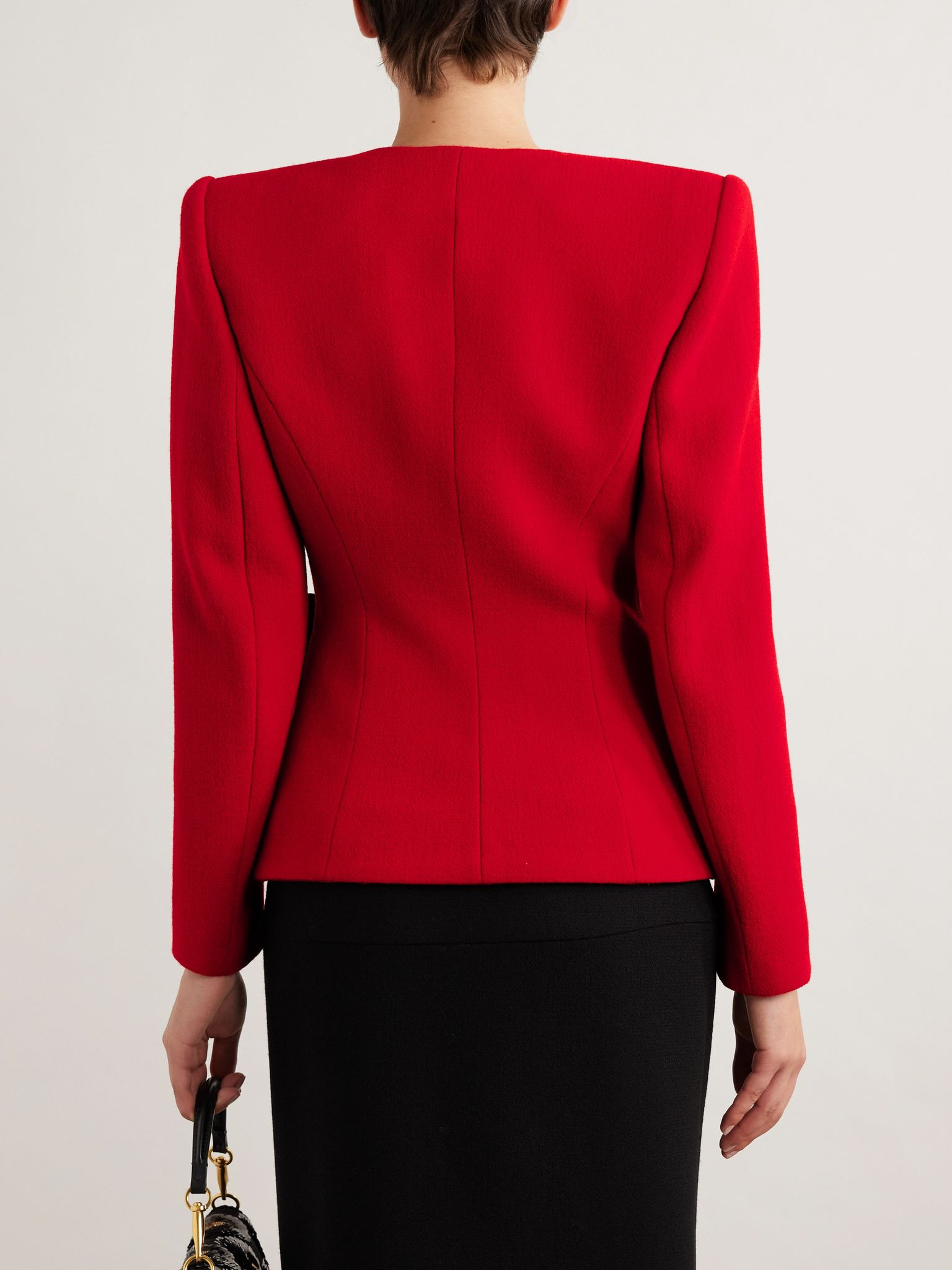 Bow-detailed ruched wool-crepe wrap jacket Red - 3