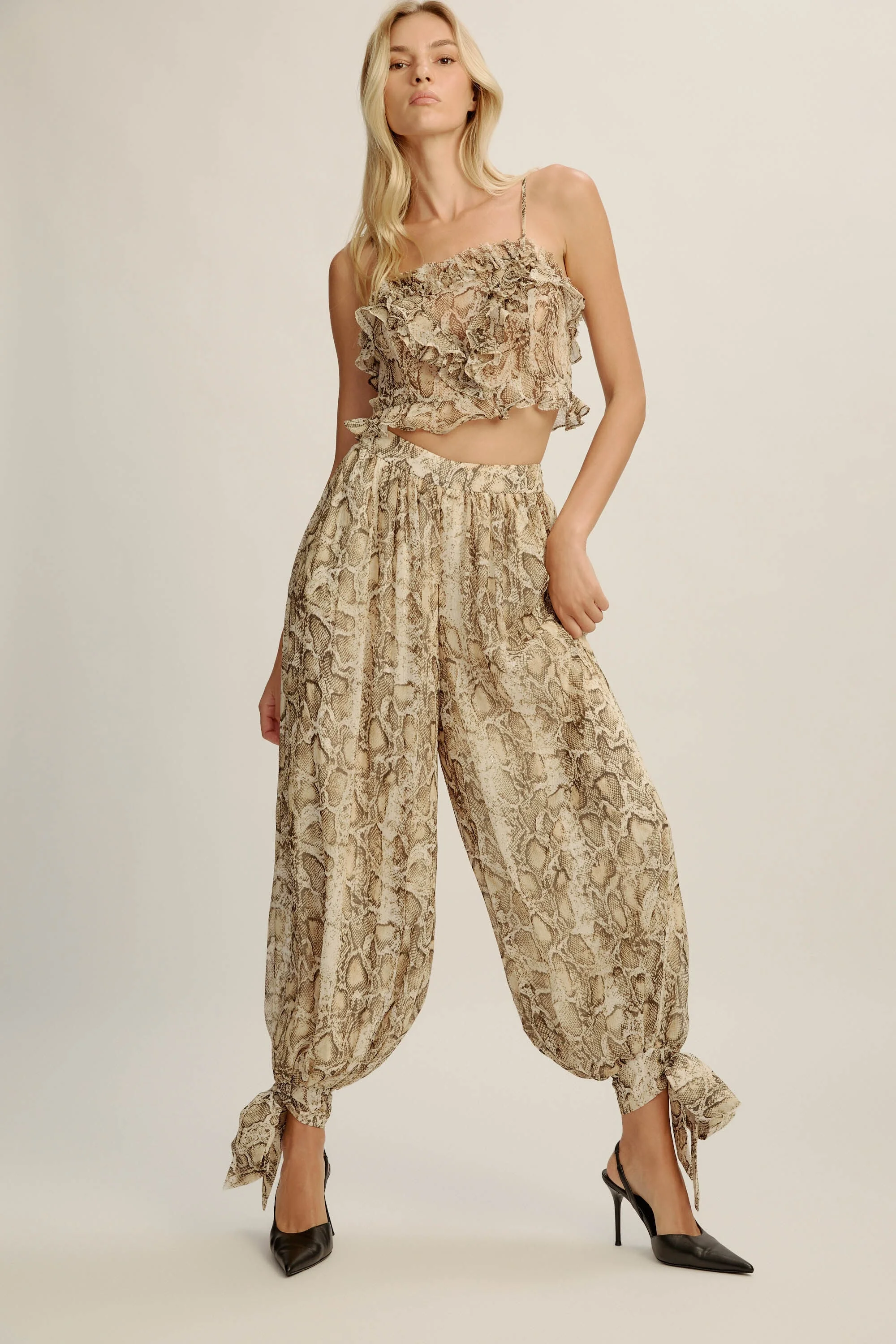 Alira Printed Frill Crop Top In Snake Skin - 1