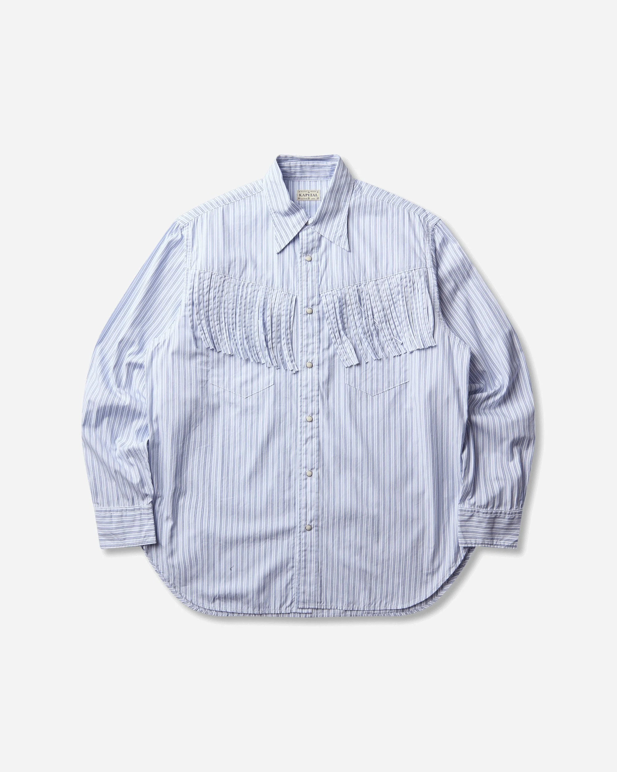 Men's Cotton Stripe Fringed Husky Western Shirt Big Border - 1