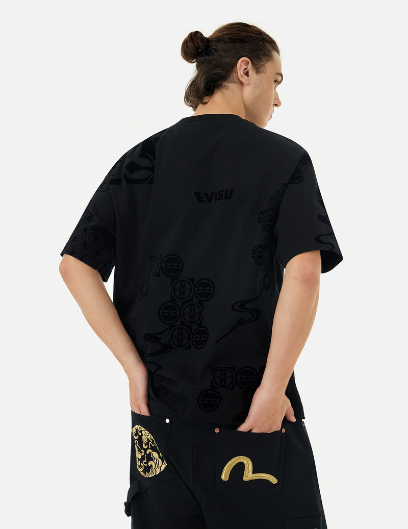 SEAGULL EMBROIDERY AND ALLOVER FLOCKING PATTERNS RELAX FIT T-SHIRT 4