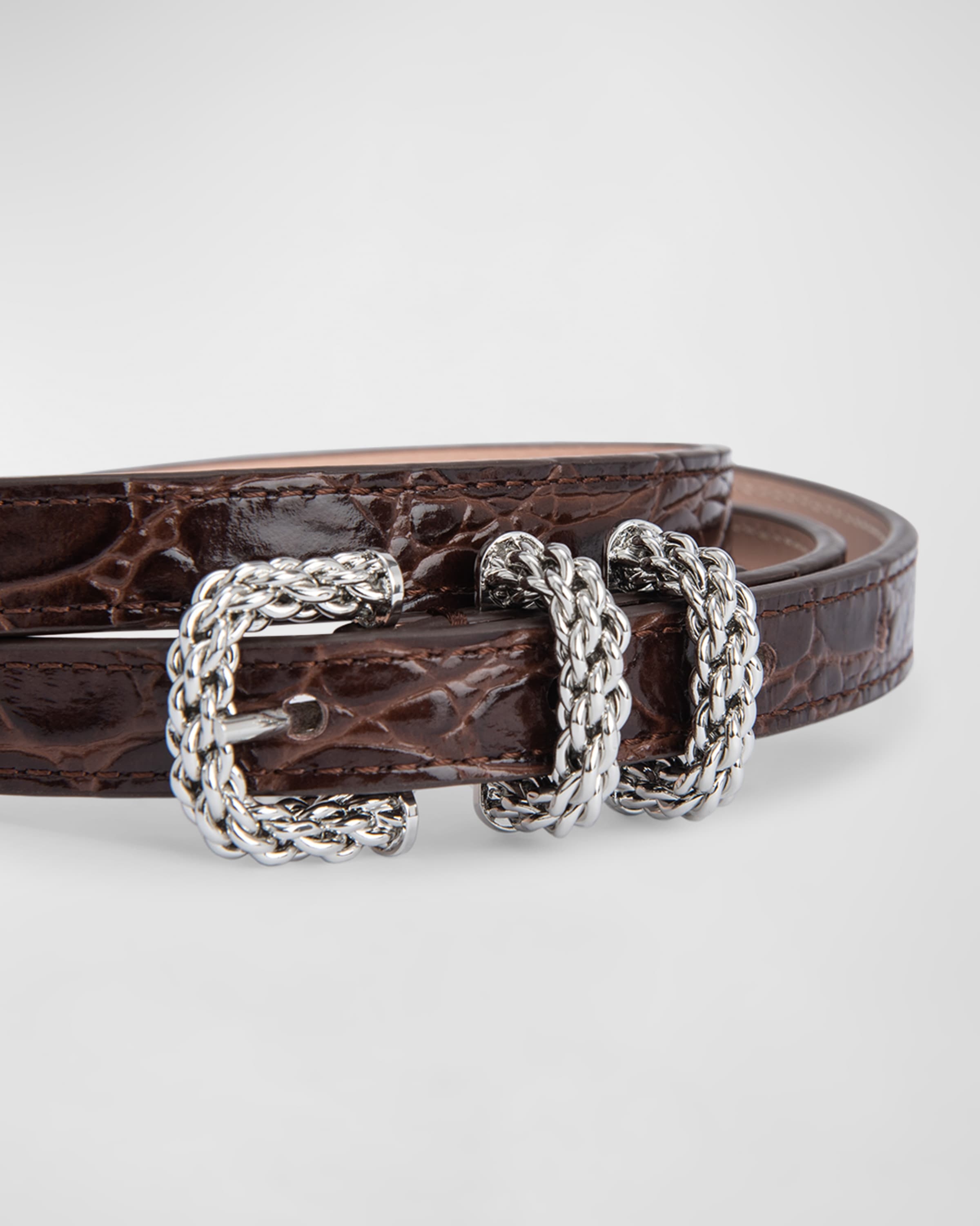 Kat Croc-Embossed Leather Skinny Belt - 3