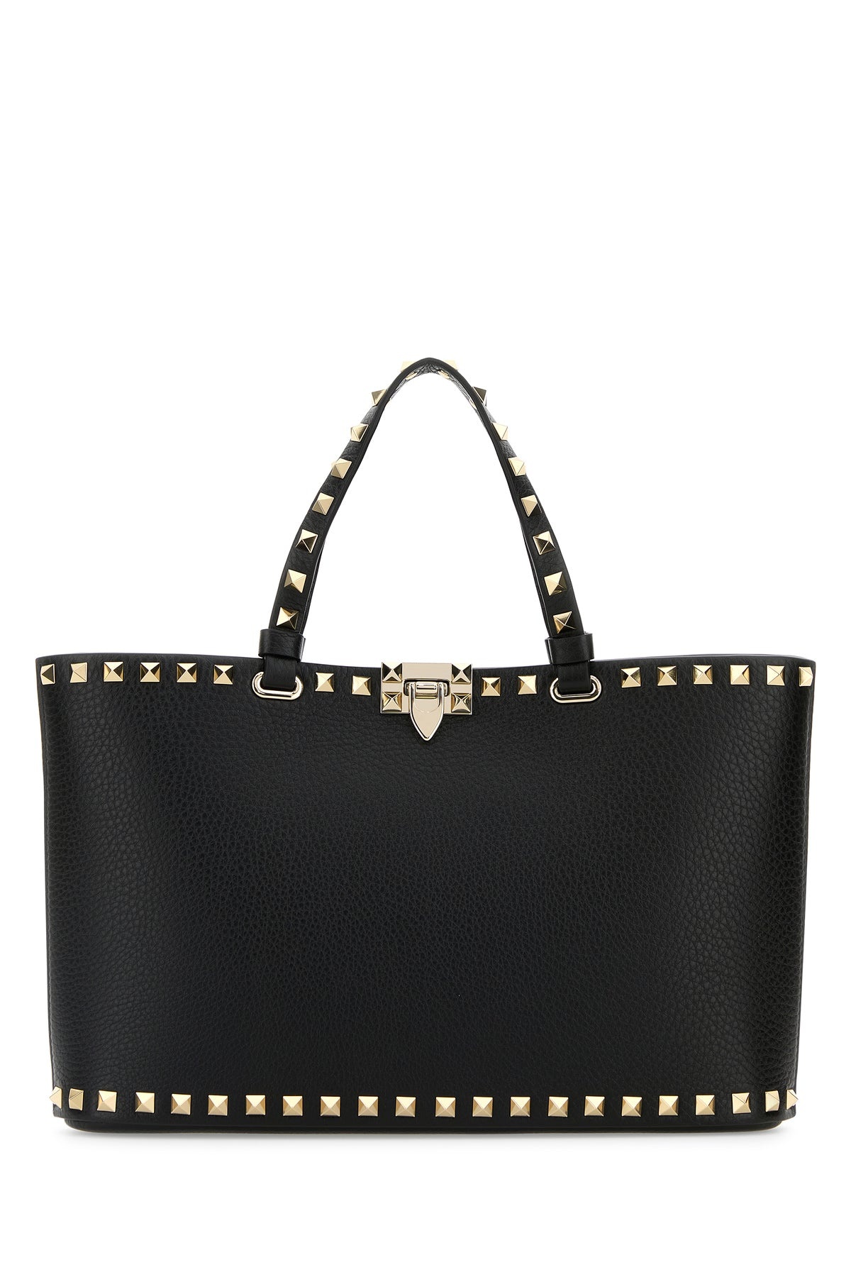 Black leather Rockstud handbag - 1