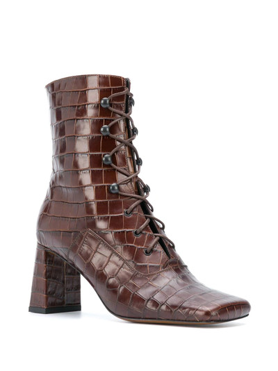 BY FAR square-toe crocodile ankle boots outlook