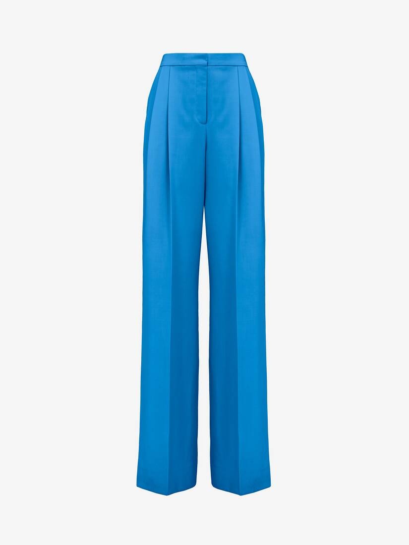 Women's Double Pleat Wide Leg Trousers in Lapis Blue - 1