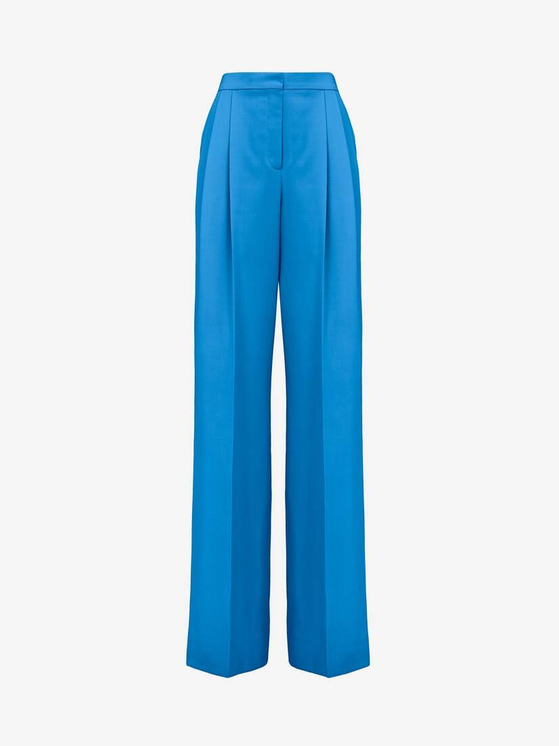Women's Double Pleat Wide Leg Trousers in Lapis Blue - 1