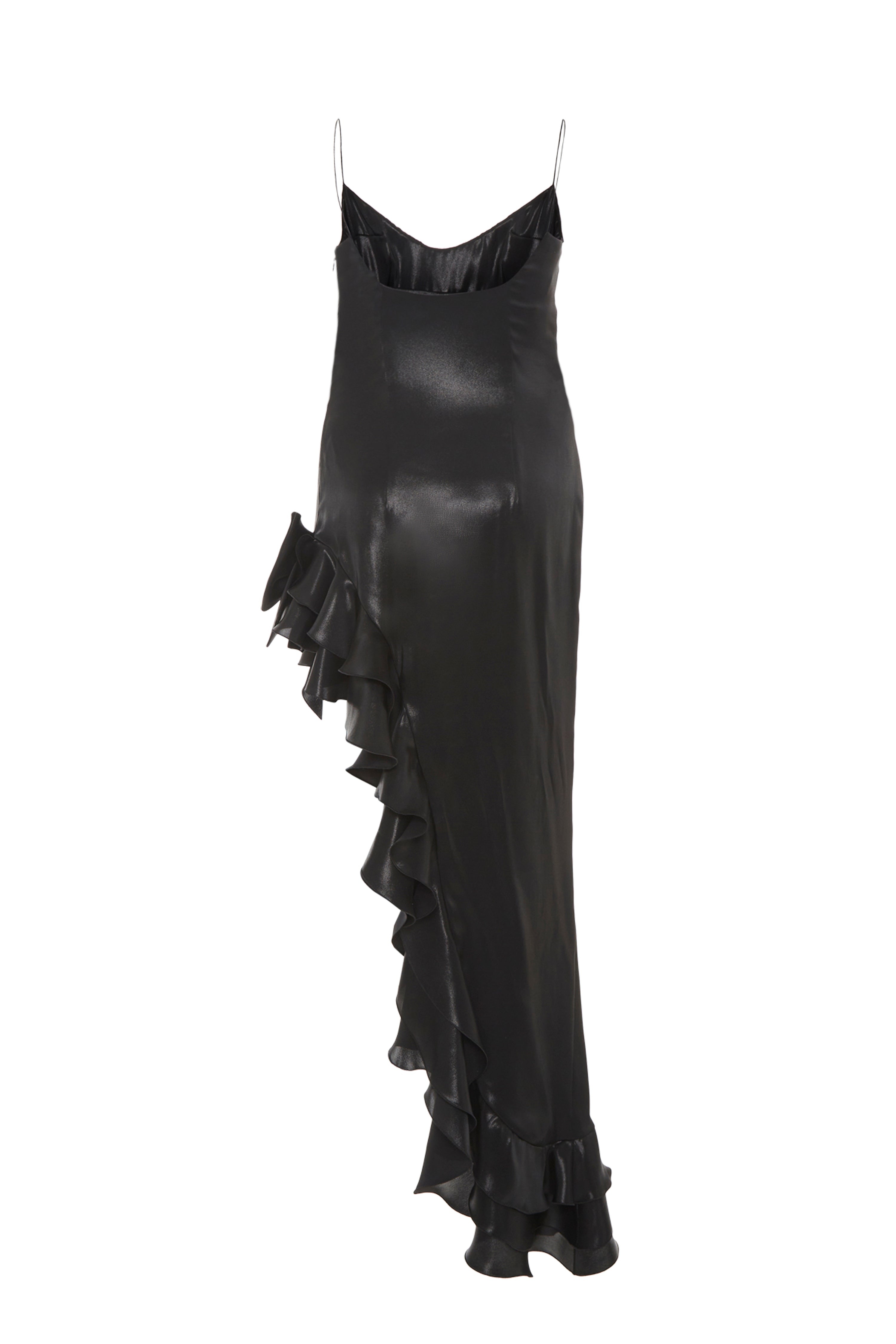 LAMINATED SILK EVENING DRESS WITH VOLANT - 2