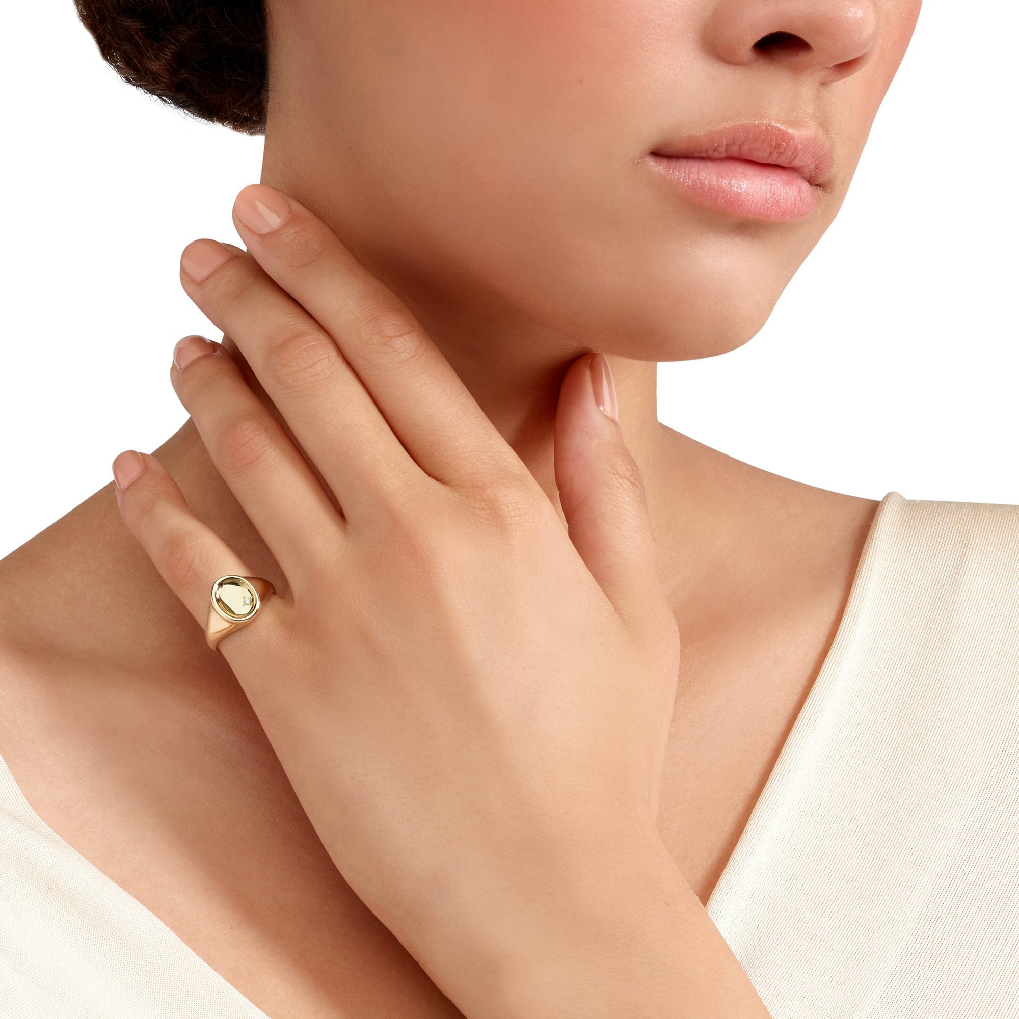 YELLOW GOLD & WHITE DIAMOND SIGNET RING - 4