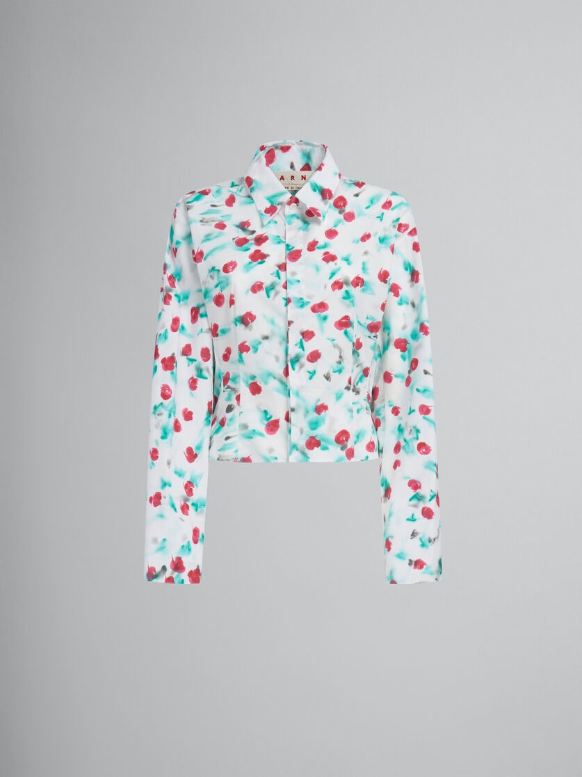 WHITE POPLIN GATHERED SHIRT WITH REVERIE PRINT - 1