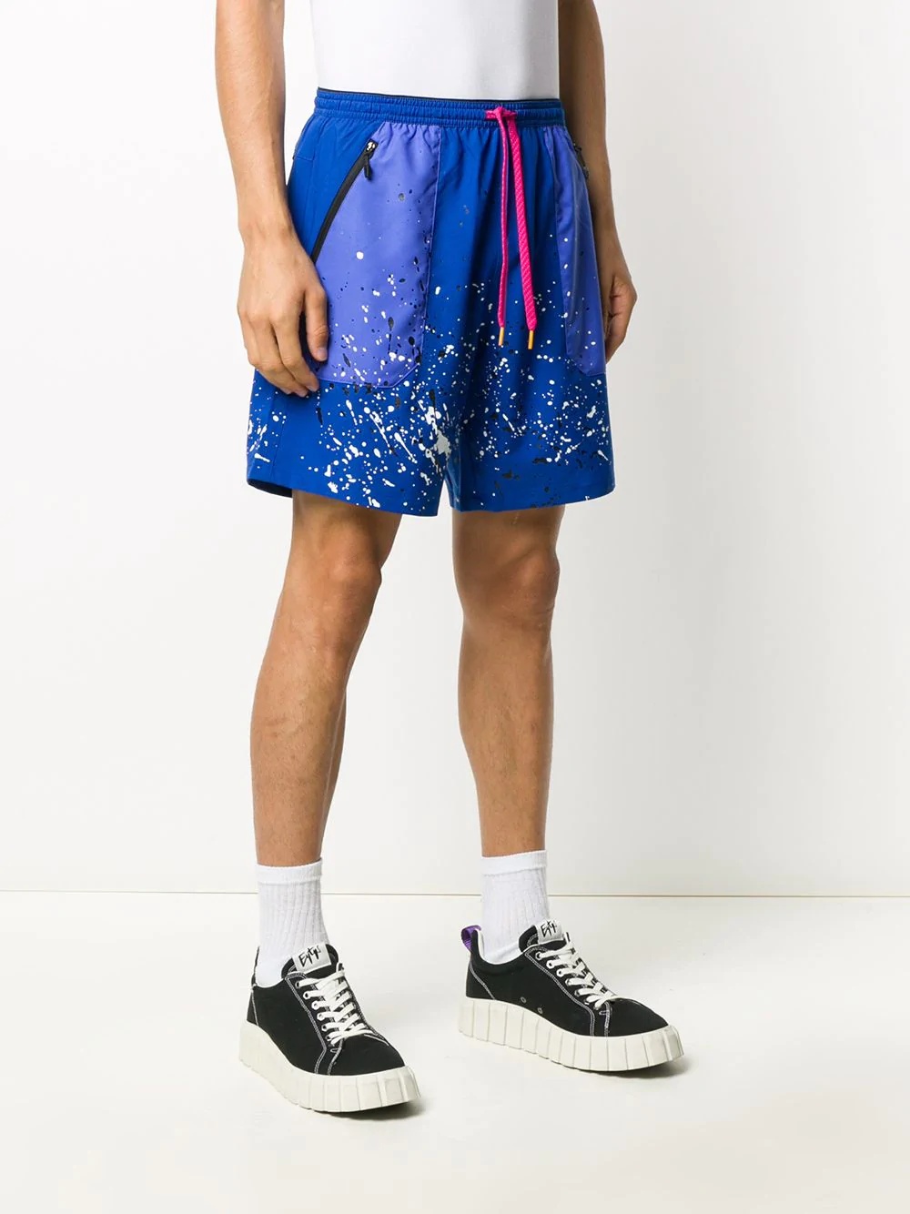 paint splatter effect contrast panel shorts - 3