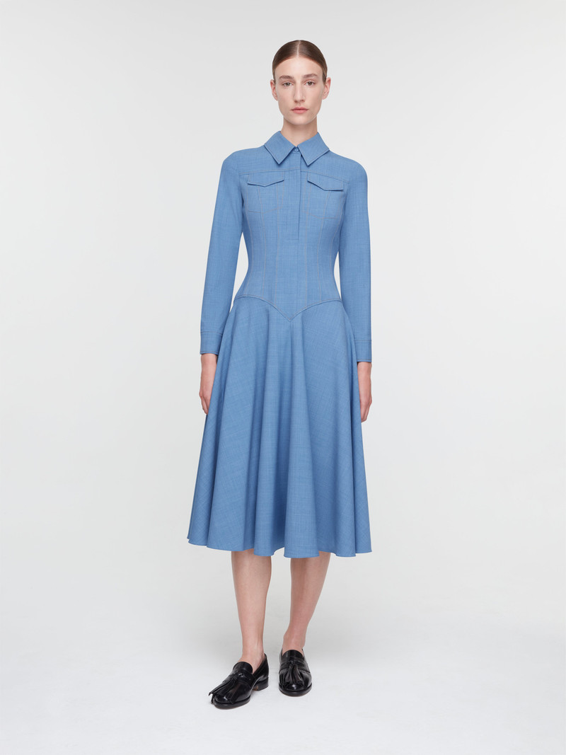 EMILIA WICKSTEAD Aspyn Dress In Blue Melange Summer Wool outlook