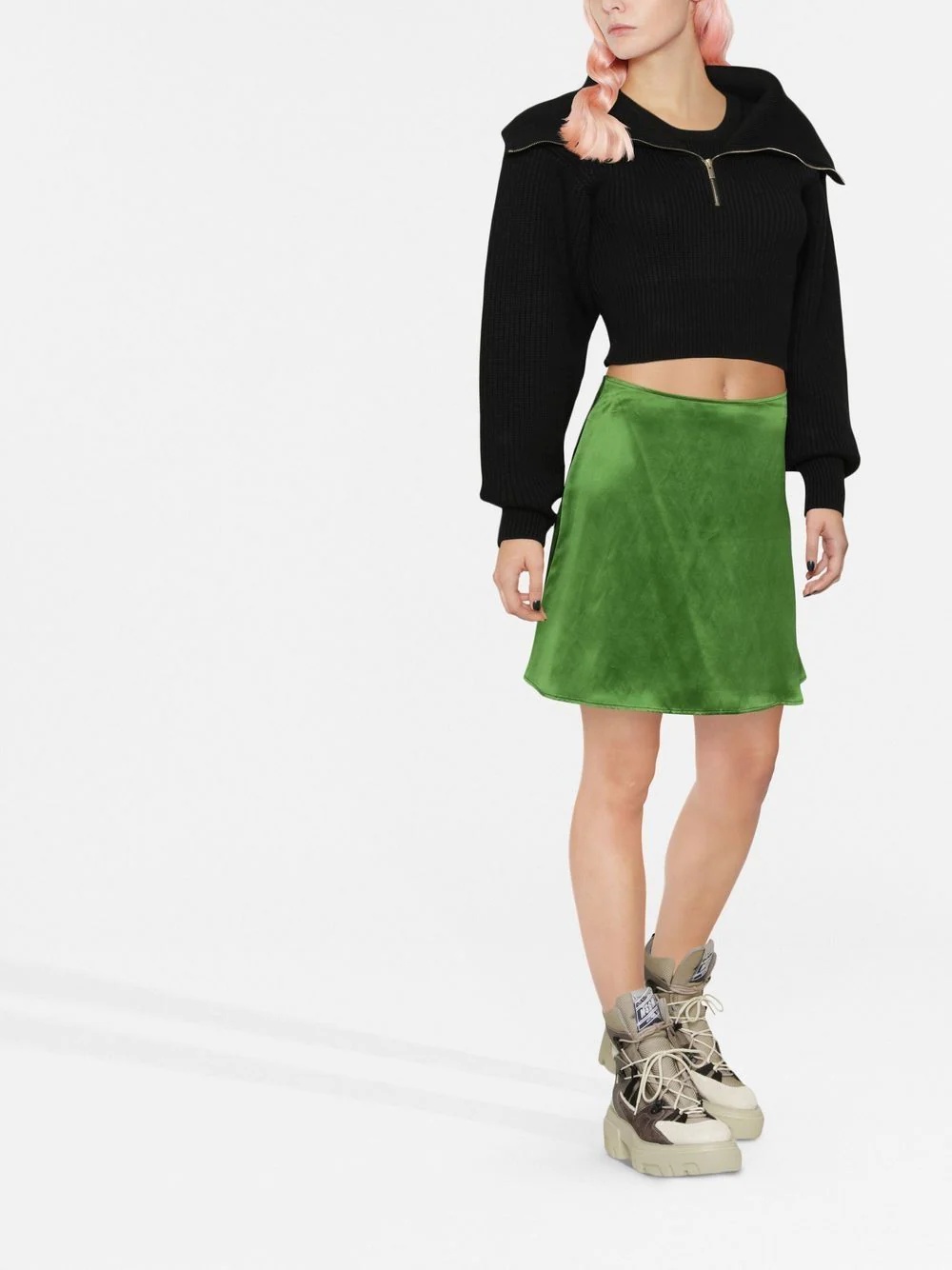 zip-up neck cropped jumper - 2