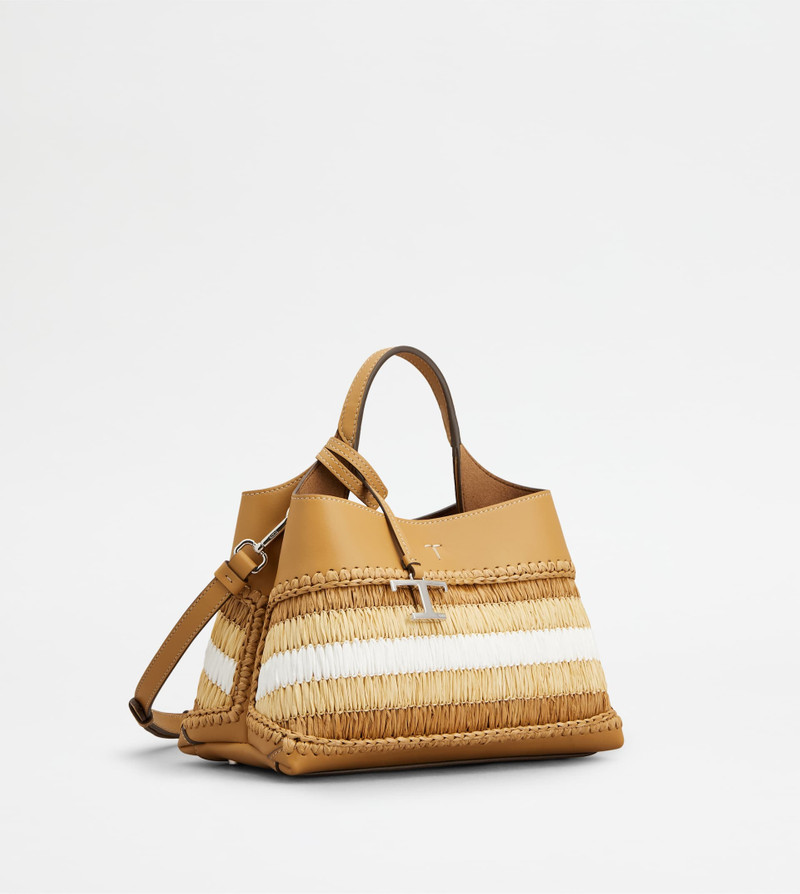 Tod's BAG IN LEATHER AND RAFFIA MICRO - BROWN, BEIGE, WHITE outlook
