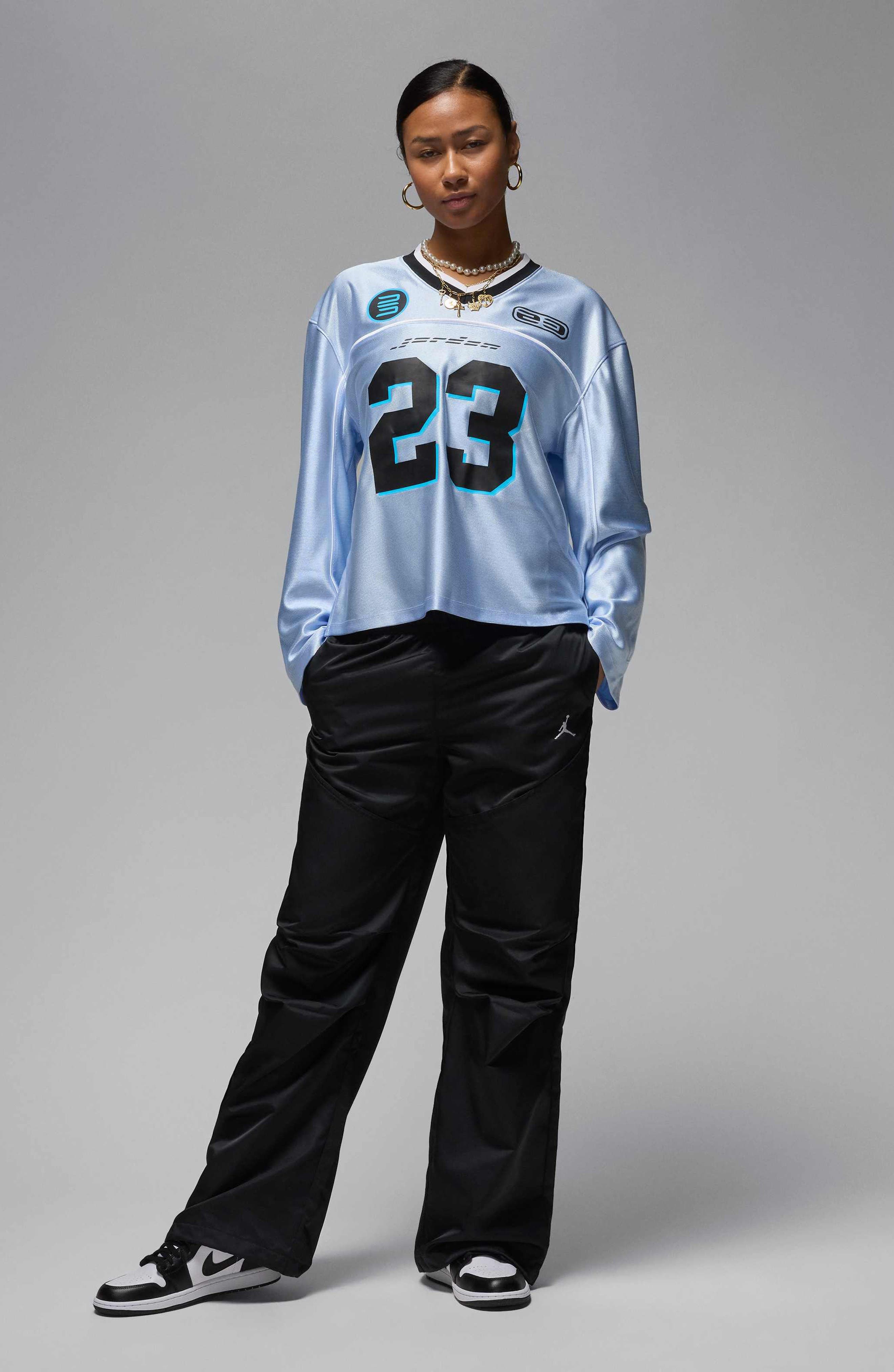 Jordan Brooklyn Water Repellent Pants in Black/White at Nordstrom - 8