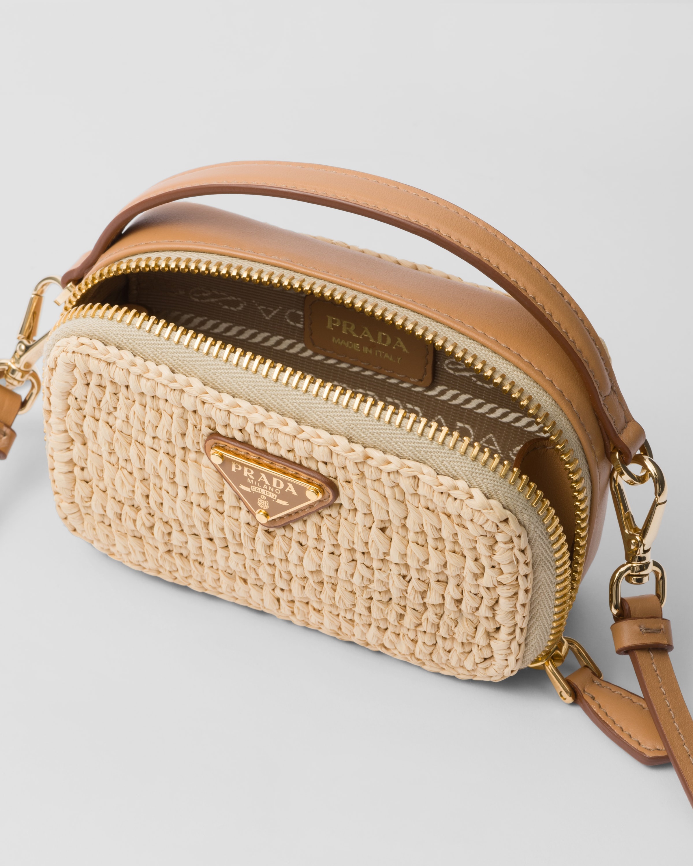 Woven fabric and leather mini-pouch - 4