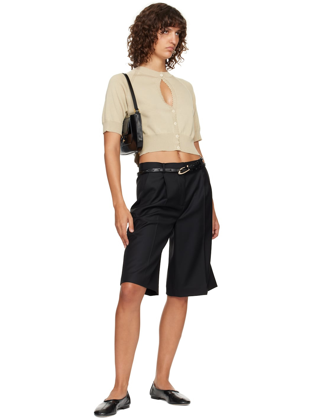 Black Prudence Creased Leather Ballet Flats - 5