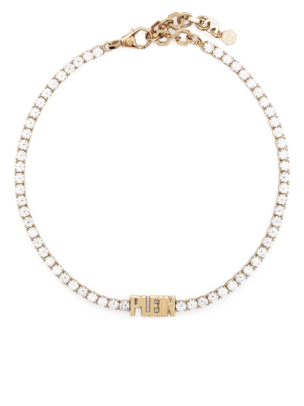 crystal-embellished logo necklace - 1