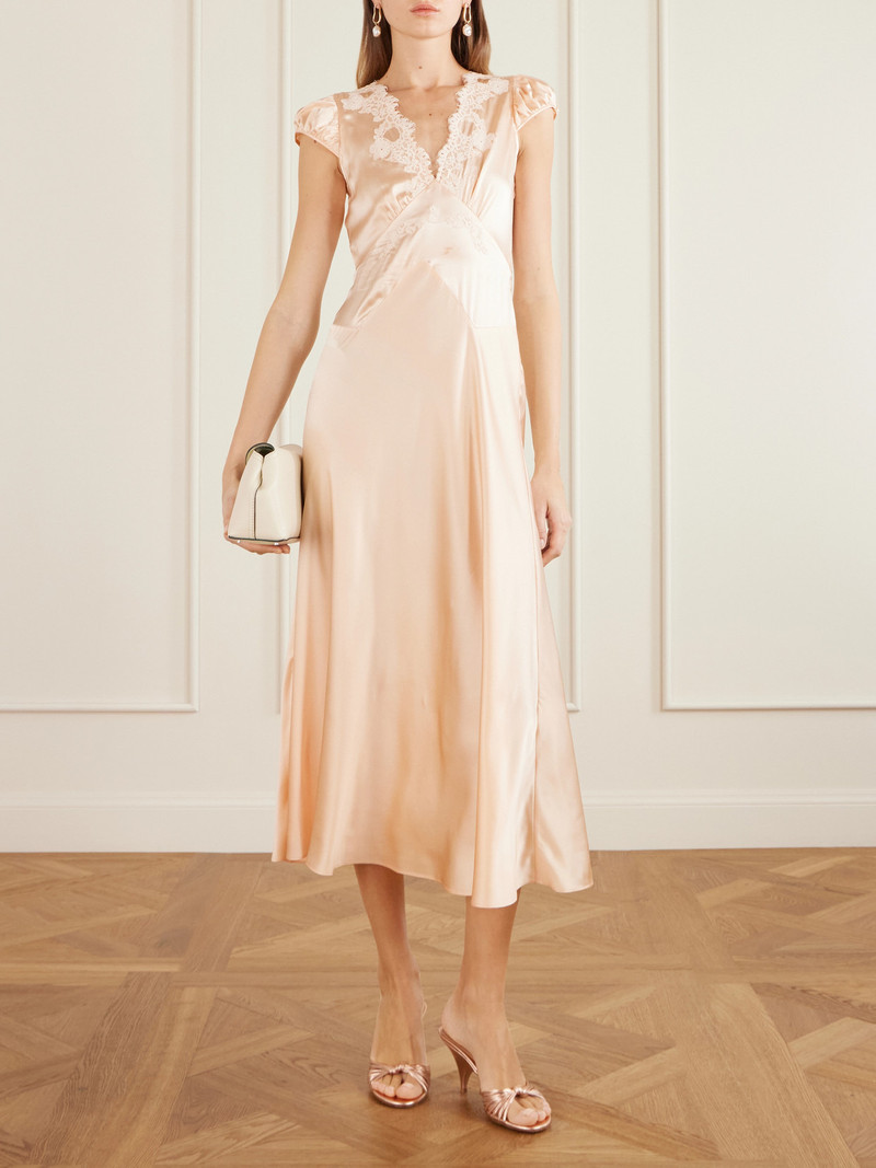 DÔEN Coraline Corded Lace-trimmed Silk-satin Midi Dress outlook