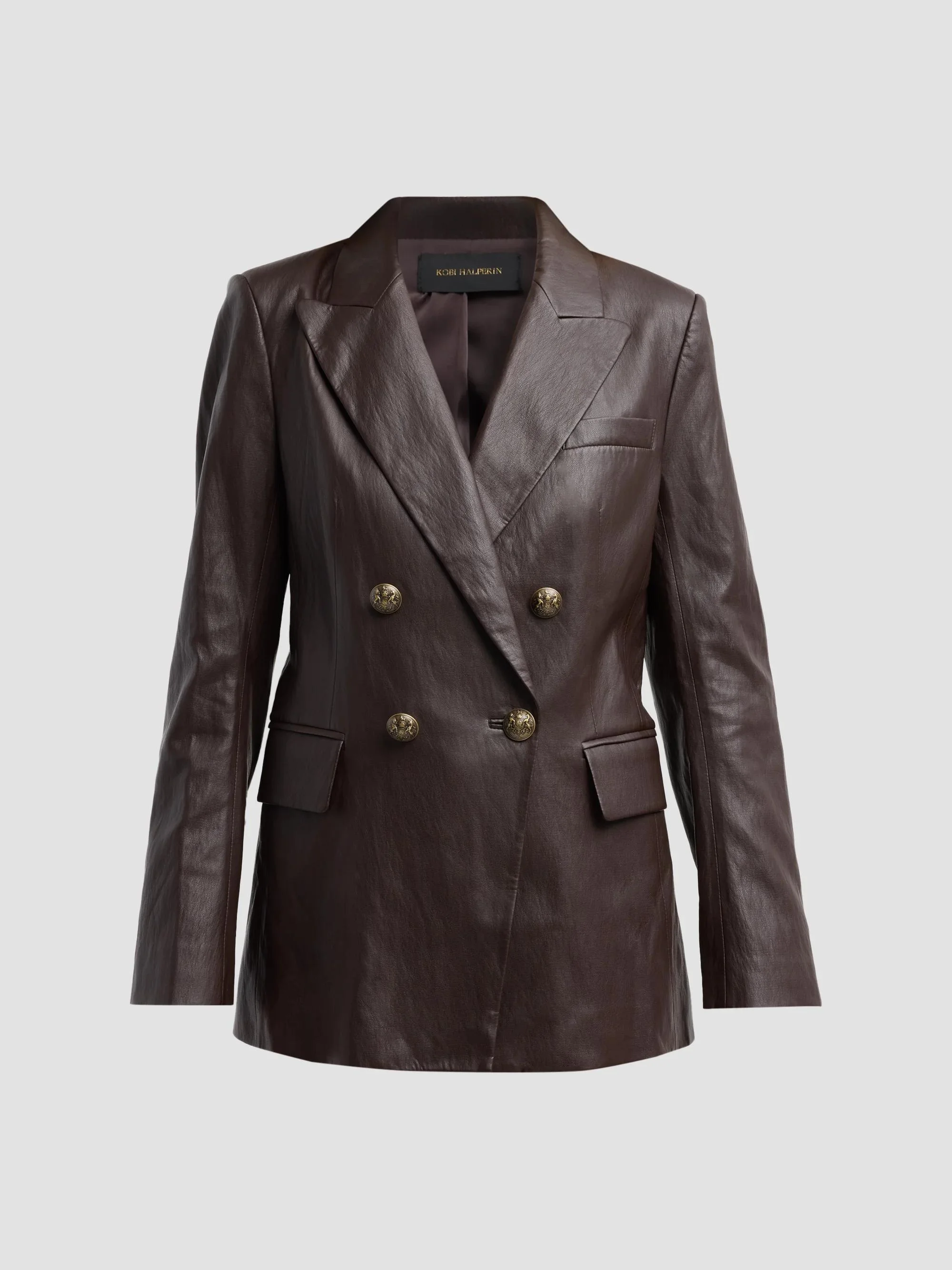 Women's Alyson Faux-Leather Double-Breasted Jacket - Dark Brown - 1