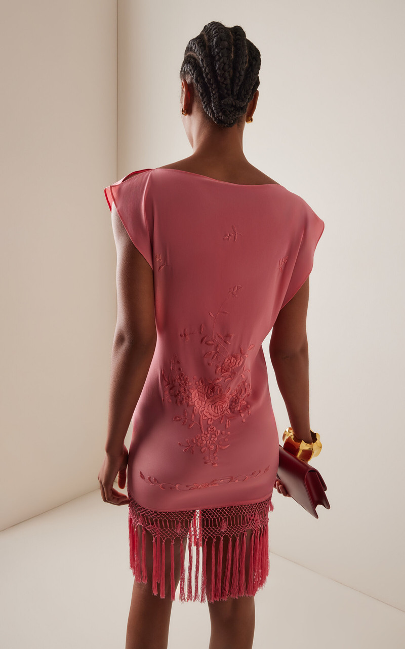 Exclusive Piano Shawl Embroidered Silk Mini Shift Dress 4