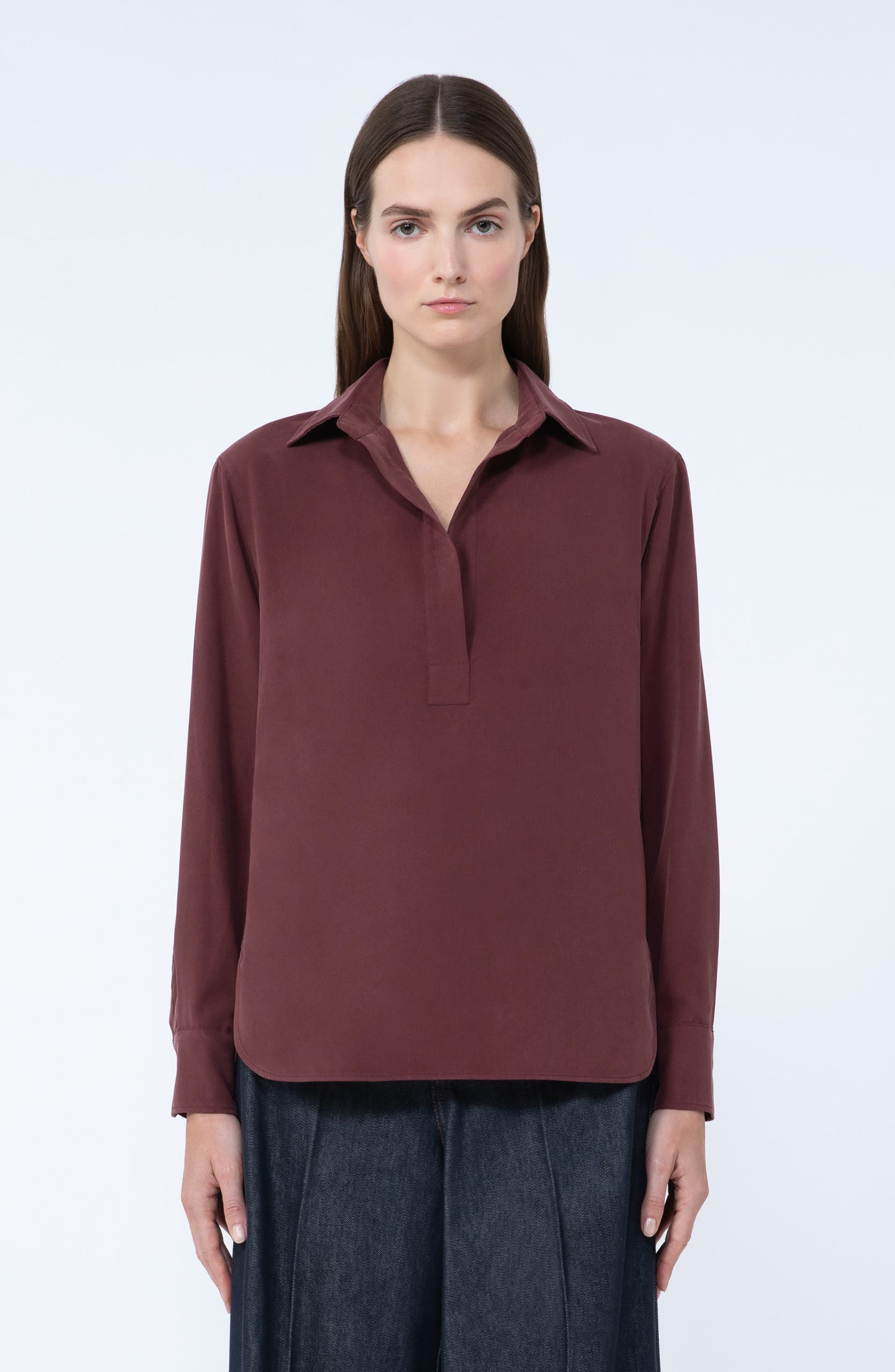 Max Mara Mirko Silk Crepe Popover Top in Cherry at Nordstrom - 7