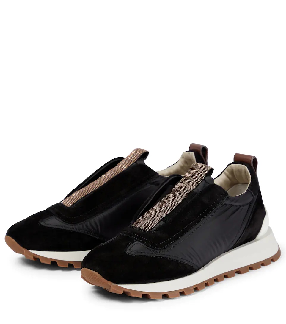 Embellished suede-paneled sneakers - 5