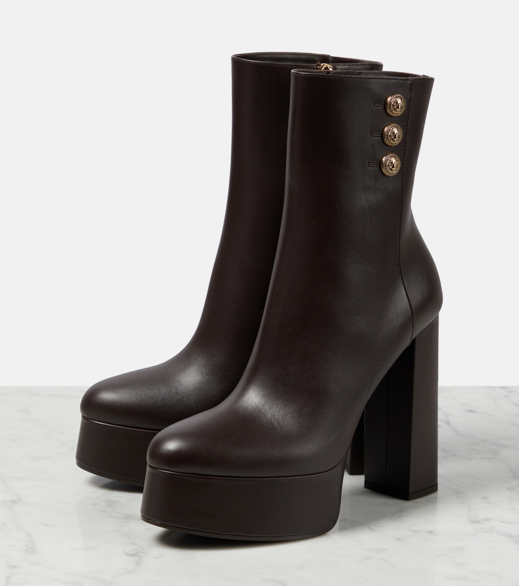 Brune leather platform ankle boots - 5