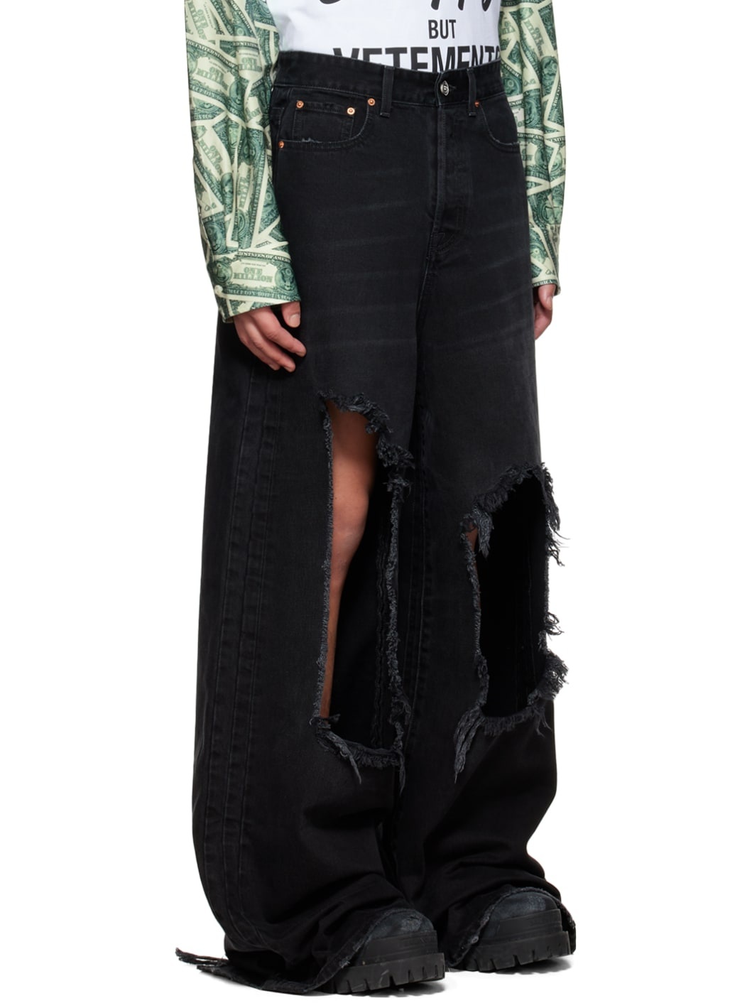 Black Big Shape Destroyed Jeans - 2