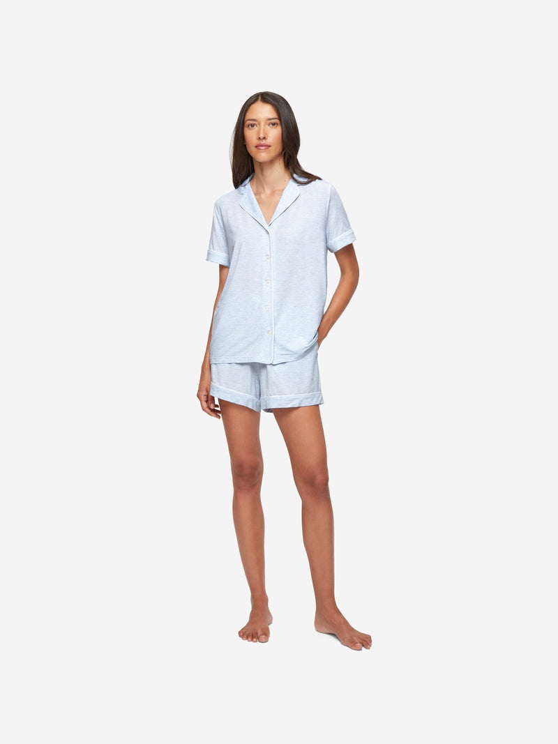 Women's Short Pajamas Ethan Micro Modal Stretch Light Blue Marl - 3