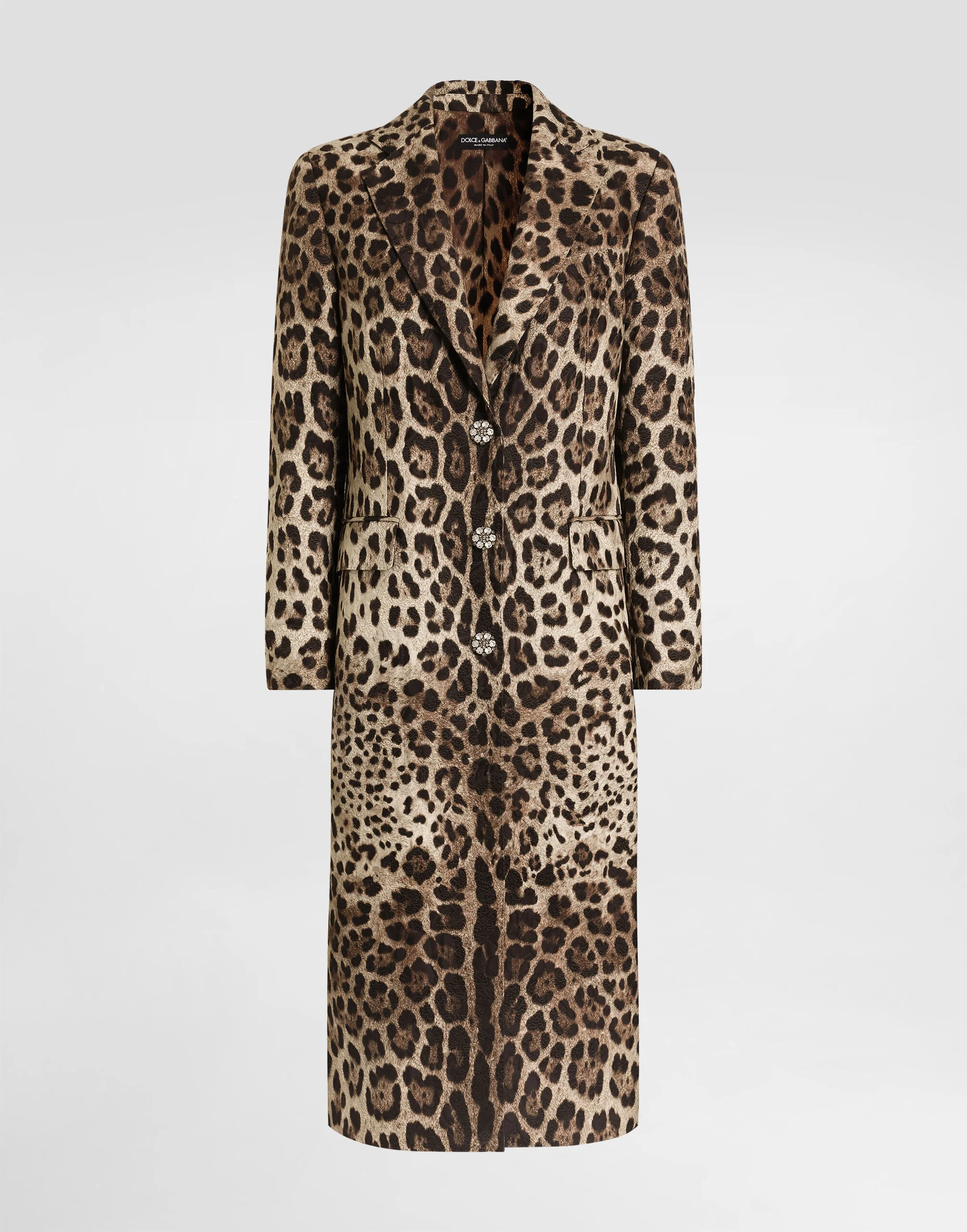 Leo-print brocade single-breasted coat with jewel buttons - 1