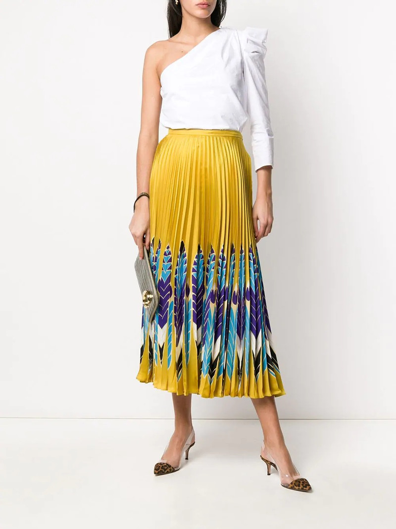 Valentino feather print pleated midi skirt outlook