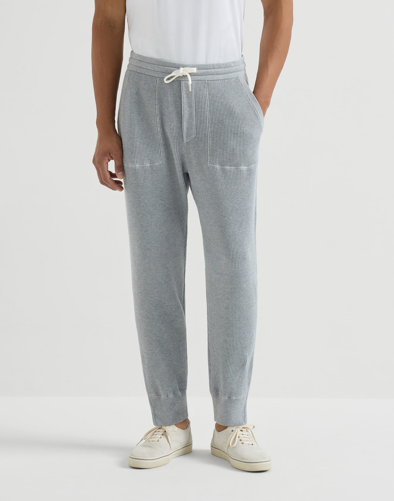 Cotton English rib knit trousers with zipper cuffs 2