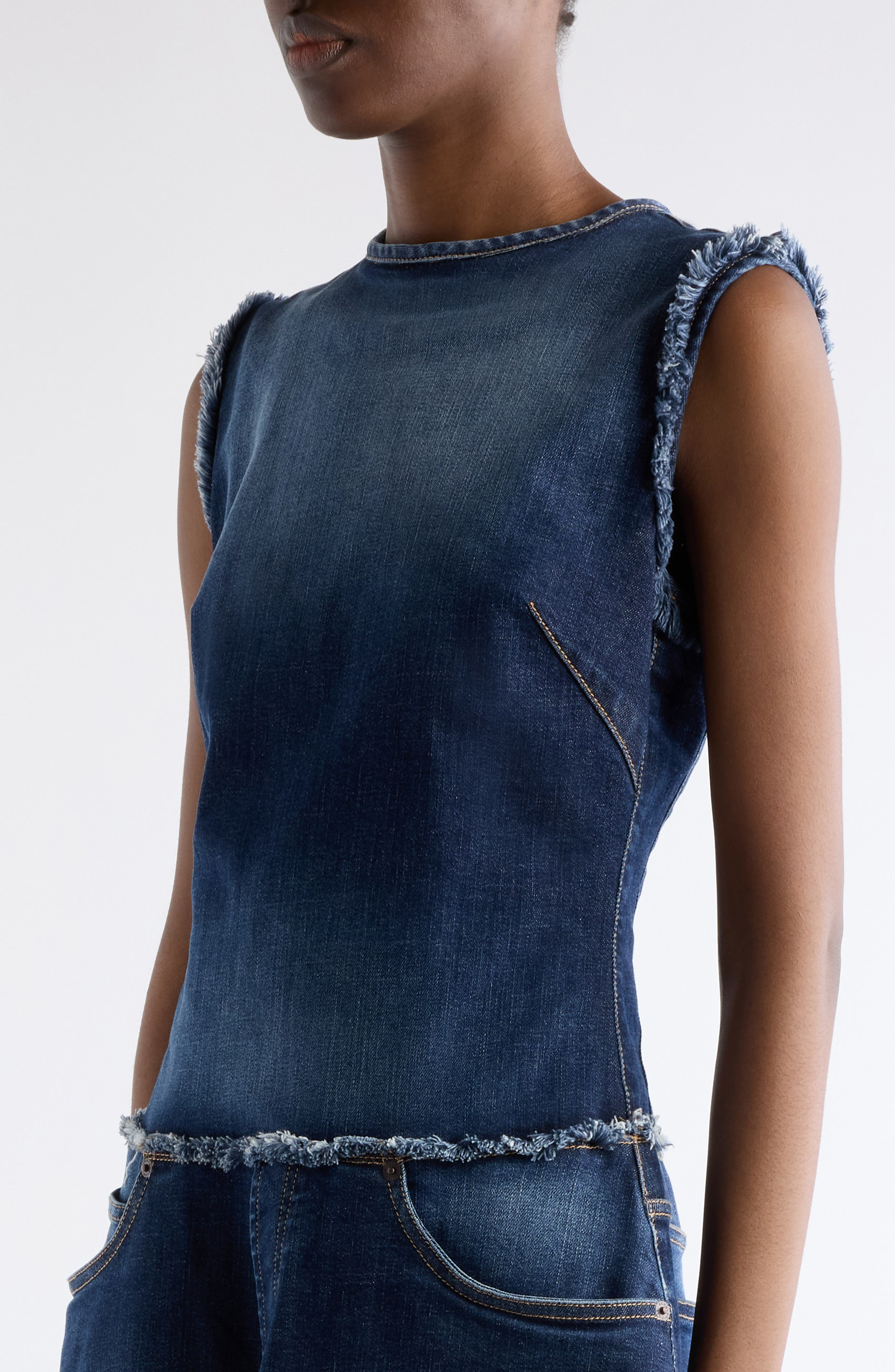Acne Studios Duffena Layered Denim Midi Dress in Dark Blue at Nordstrom - 5