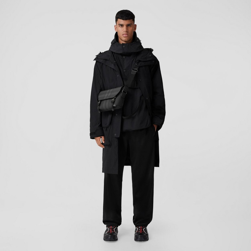 Charcoal Check and Leather Messenger Bag 6