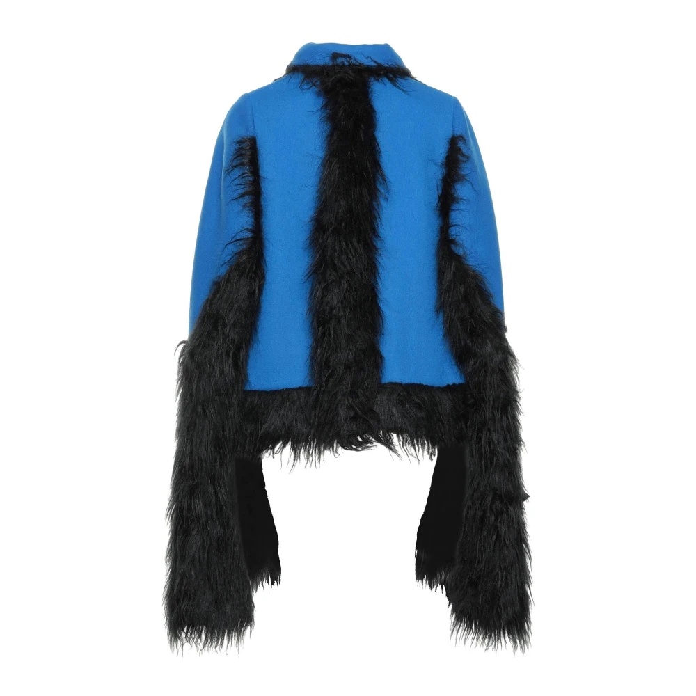 BLUE FAUX FUR TRIMMED CAPE JACKET - 6