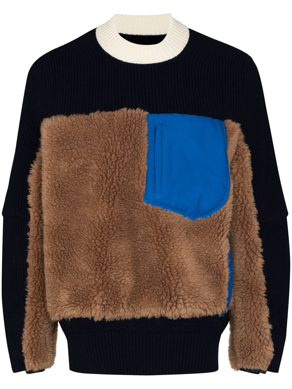 faux-shearling panelled jumper - 1