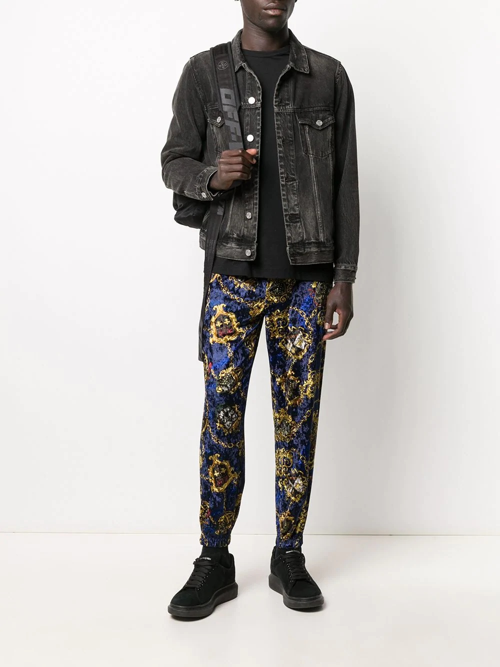 baroque-print velour track pants - 2