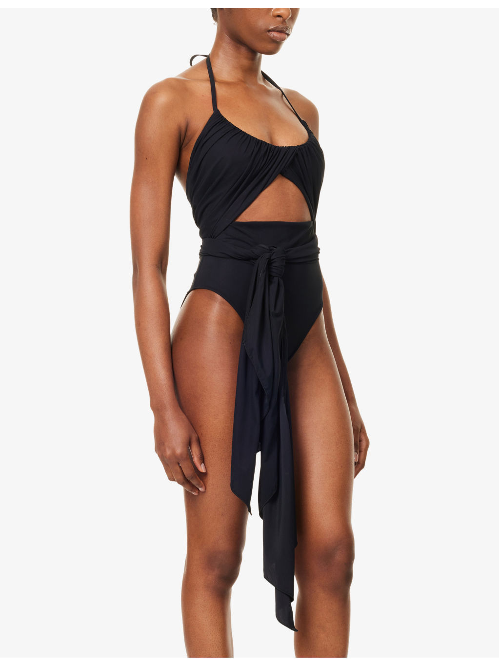Halter-Neck Draped Swimsuit - 3