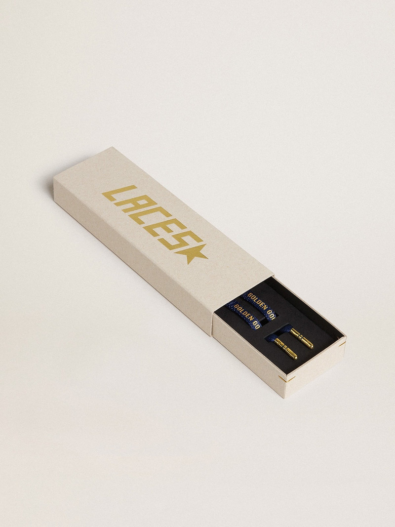 Blue cotton laces with contrasting gold-colored logo - 1