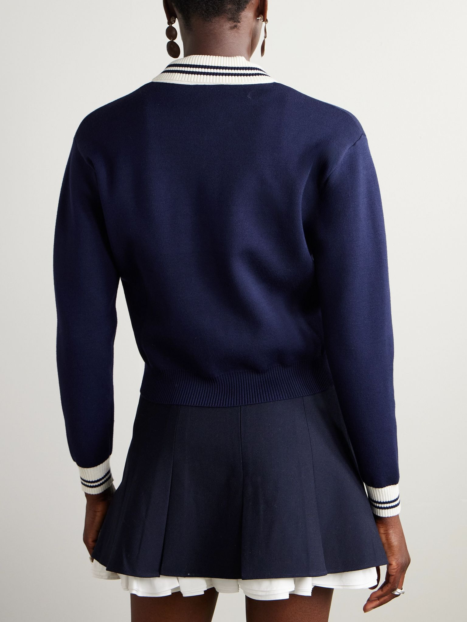 Royal Club embroidered striped knitted cardigan Blue - 4
