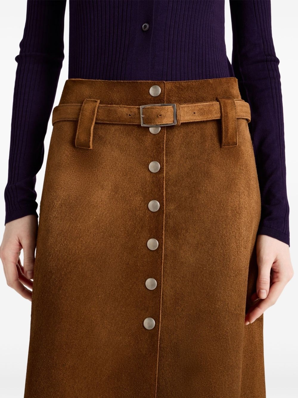 button-front suede skirt - 5