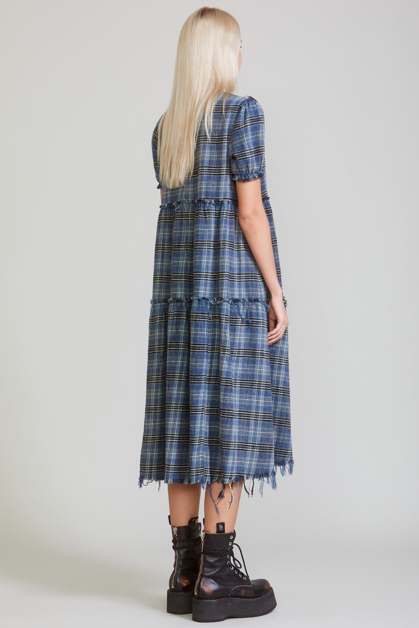 SHREDDED RELAXED MIDI - BLUE PLAID - 5