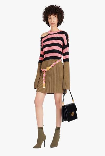 Balmain Salmon pink and black striped eco-designed wool dress outlook