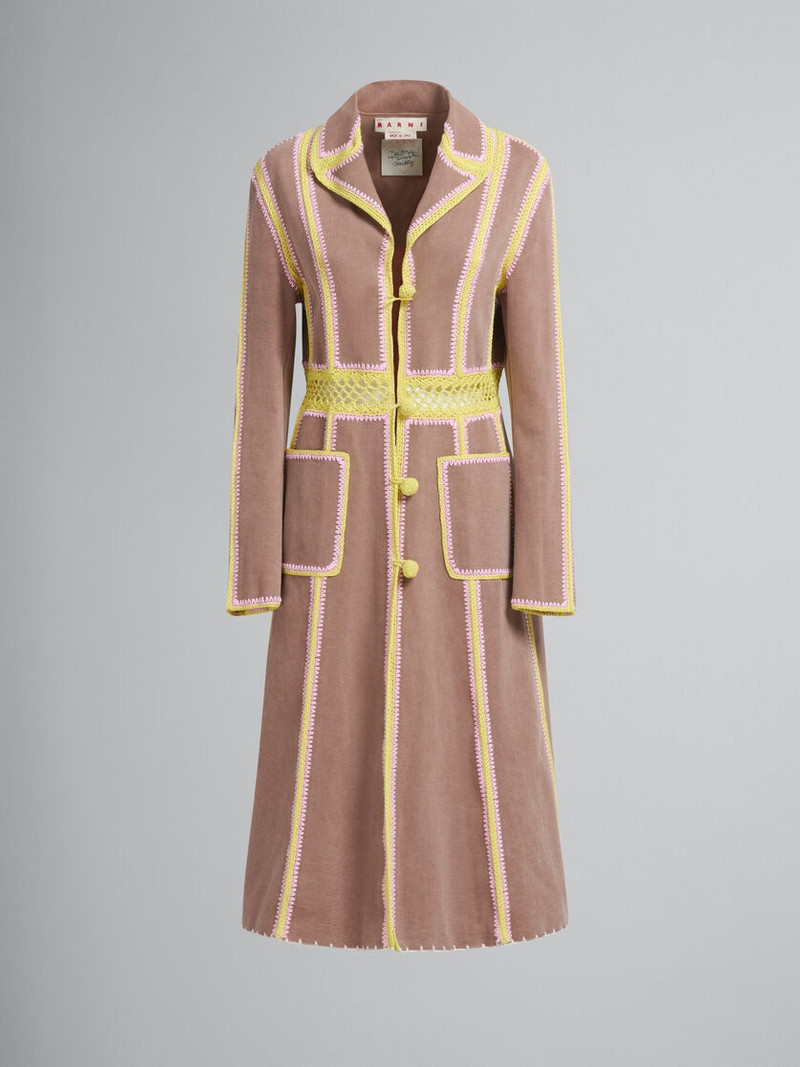 Marni BROWN ORGANIC DENIM COAT WITH CROCHET DETAILS outlook