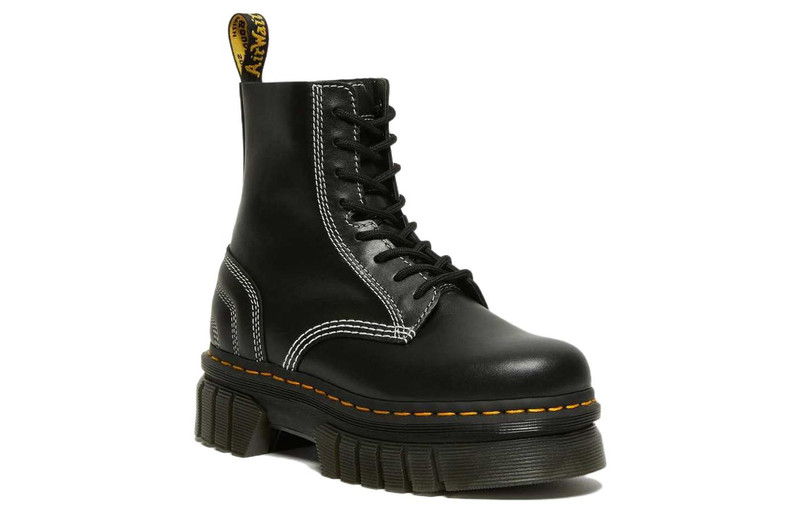 Dr. Martens Audrick 8-eye White Stitch Leather Platform Boots 'Black' 27810001 2