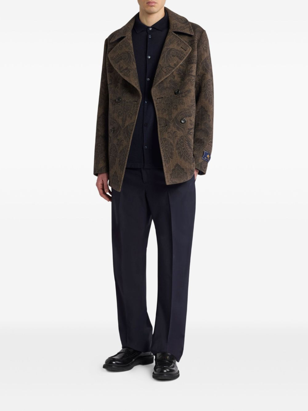 paisley herringbone peacoat - 2
