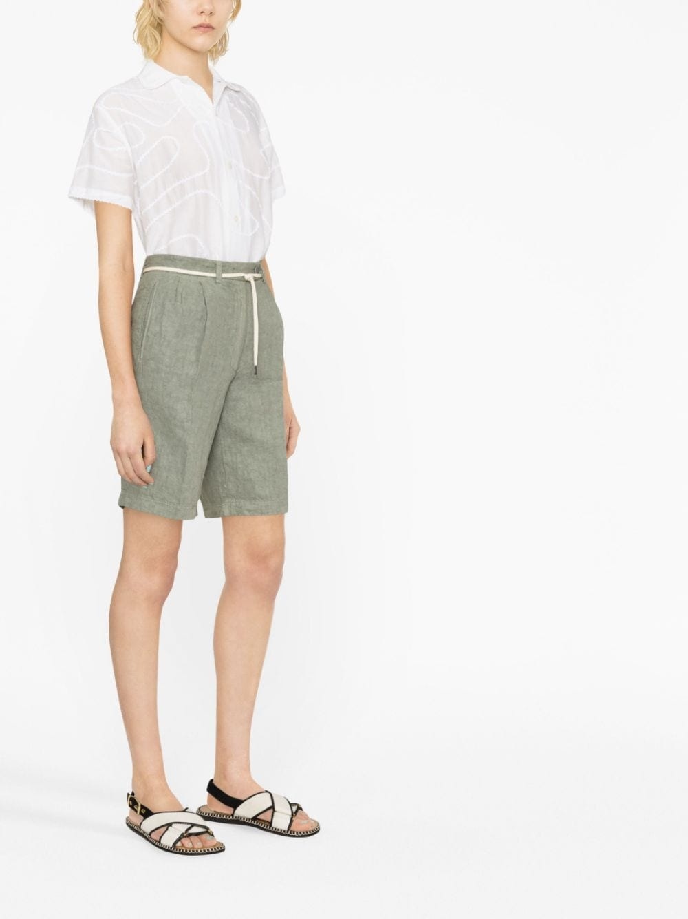 tie-waist linen shorts - 4